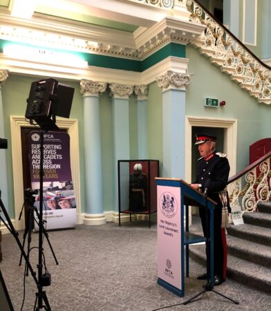 Lord-Lieutenant being filmed giving a speech