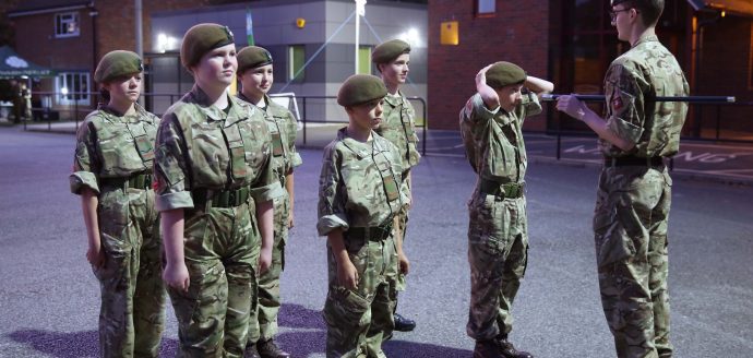 Cadets parading outside a newly built Stokesley Cadet Centre, North Yorkshire